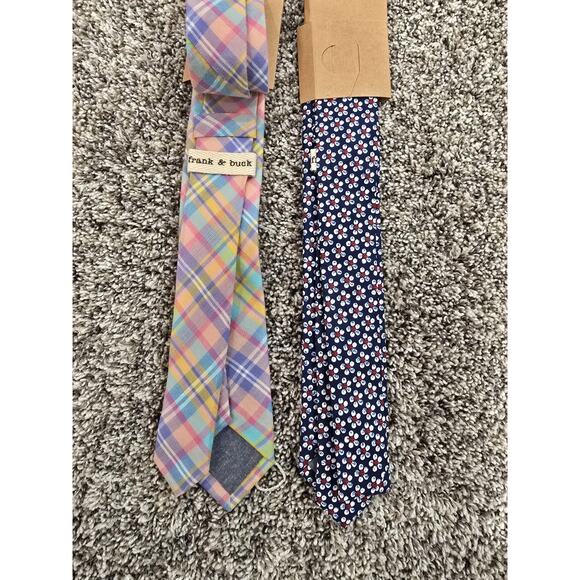Frank and Buck Mens Neck Tie Cotton Set Of 2 Flower And Plaid Multicolor P6 - Picture 8 of 10